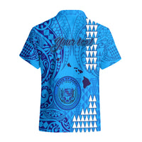 Personalised Maui Island Hawaiian Shirt Kakau Tribal Mixed Polynesian Pattern Blue - Wonder Print Shop