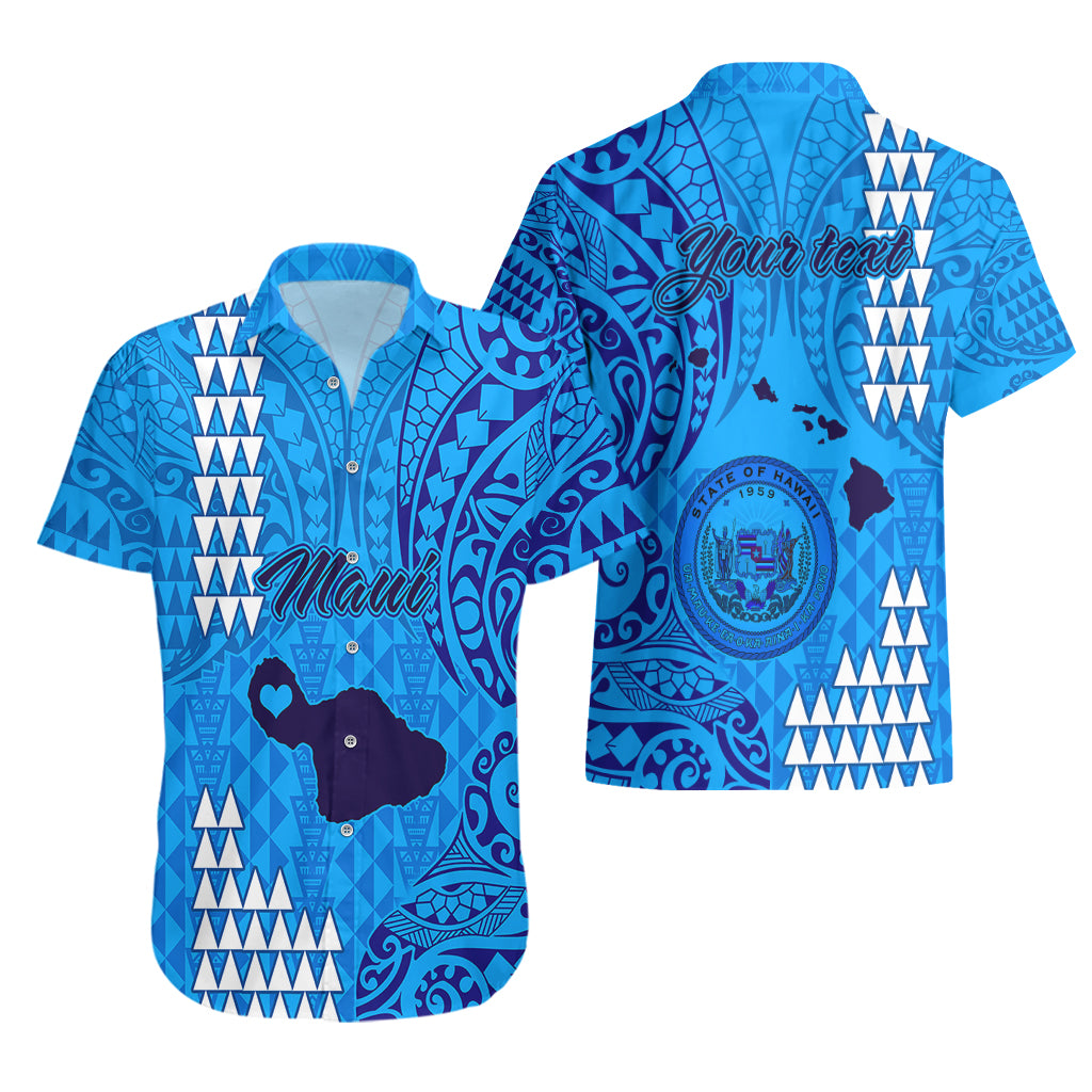 Personalised Maui Island Hawaiian Shirt Kakau Tribal Mixed Polynesian Pattern Blue - Wonder Print Shop