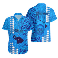 Personalised Maui Island Hawaiian Shirt Kakau Tribal Mixed Polynesian Pattern Blue - Wonder Print Shop