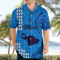 Personalised Maui Island Hawaiian Shirt Kakau Tribal Mixed Polynesian Pattern Blue - Wonder Print Shop