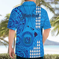Personalised Maui Island Hawaiian Shirt Kakau Tribal Mixed Polynesian Pattern Blue - Wonder Print Shop