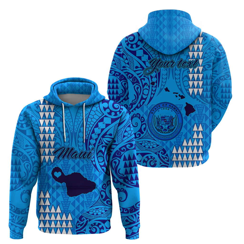 Personalised Maui Island Hoodie Kakau Tribal Mixed Polynesian Pattern Blue - Wonder Print Shop