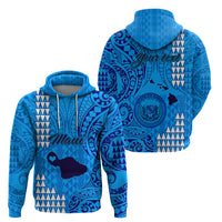 Personalised Maui Island Hoodie Kakau Tribal Mixed Polynesian Pattern Blue - Wonder Print Shop