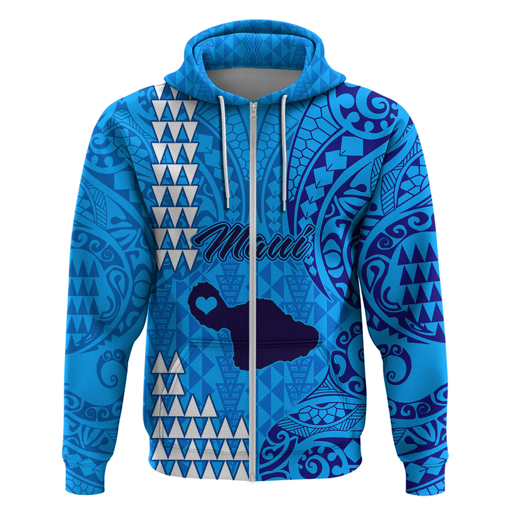 Personalised Maui Island Hoodie Kakau Tribal Mixed Polynesian Pattern Blue - Wonder Print Shop