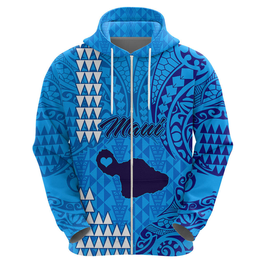 Personalised Maui Island Hoodie Kakau Tribal Mixed Polynesian Pattern Blue - Wonder Print Shop