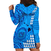 Personalised Maui Island Hoodie Dress Kakau Tribal Mixed Polynesian Pattern Blue - Wonder Print Shop