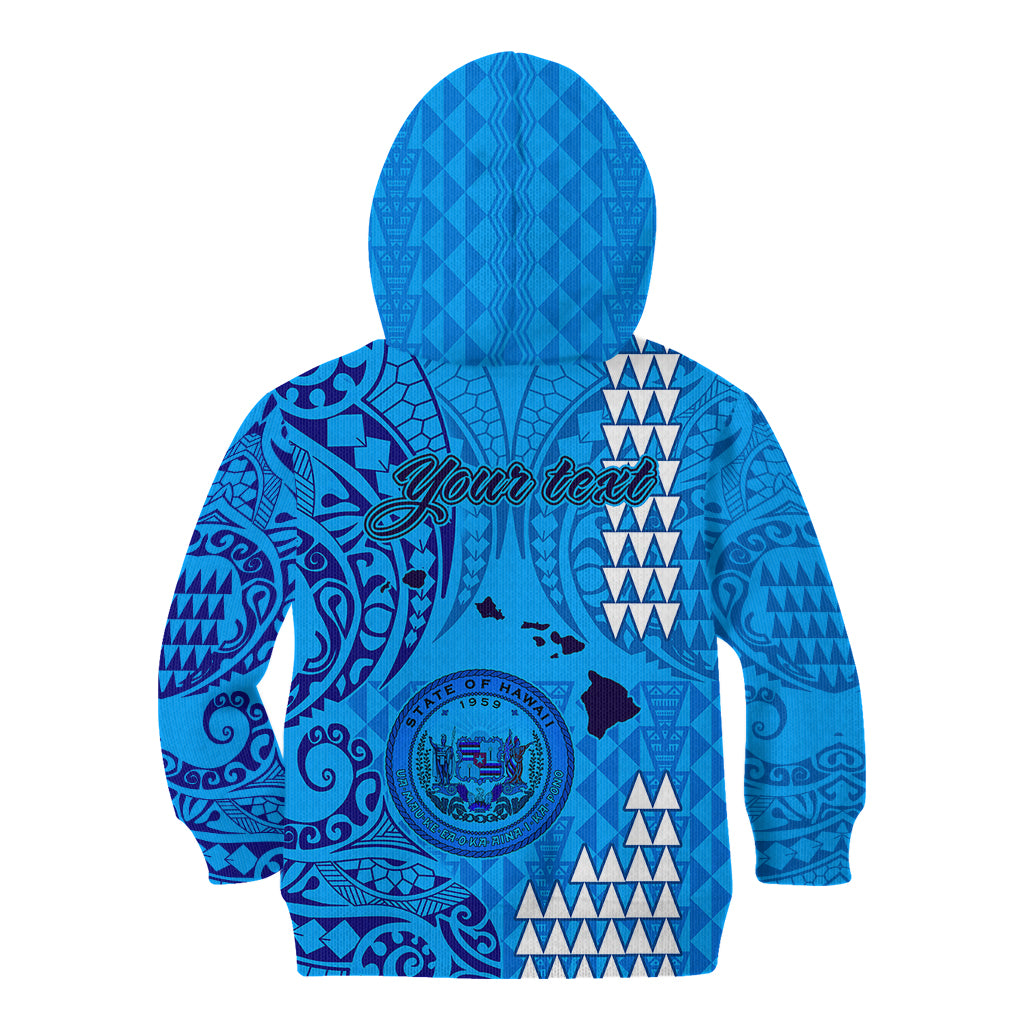 Personalised Maui Island Kid Hoodie Kakau Tribal Mixed Polynesian Pattern Blue - Wonder Print Shop