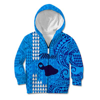 Personalised Maui Island Kid Hoodie Kakau Tribal Mixed Polynesian Pattern Blue - Wonder Print Shop