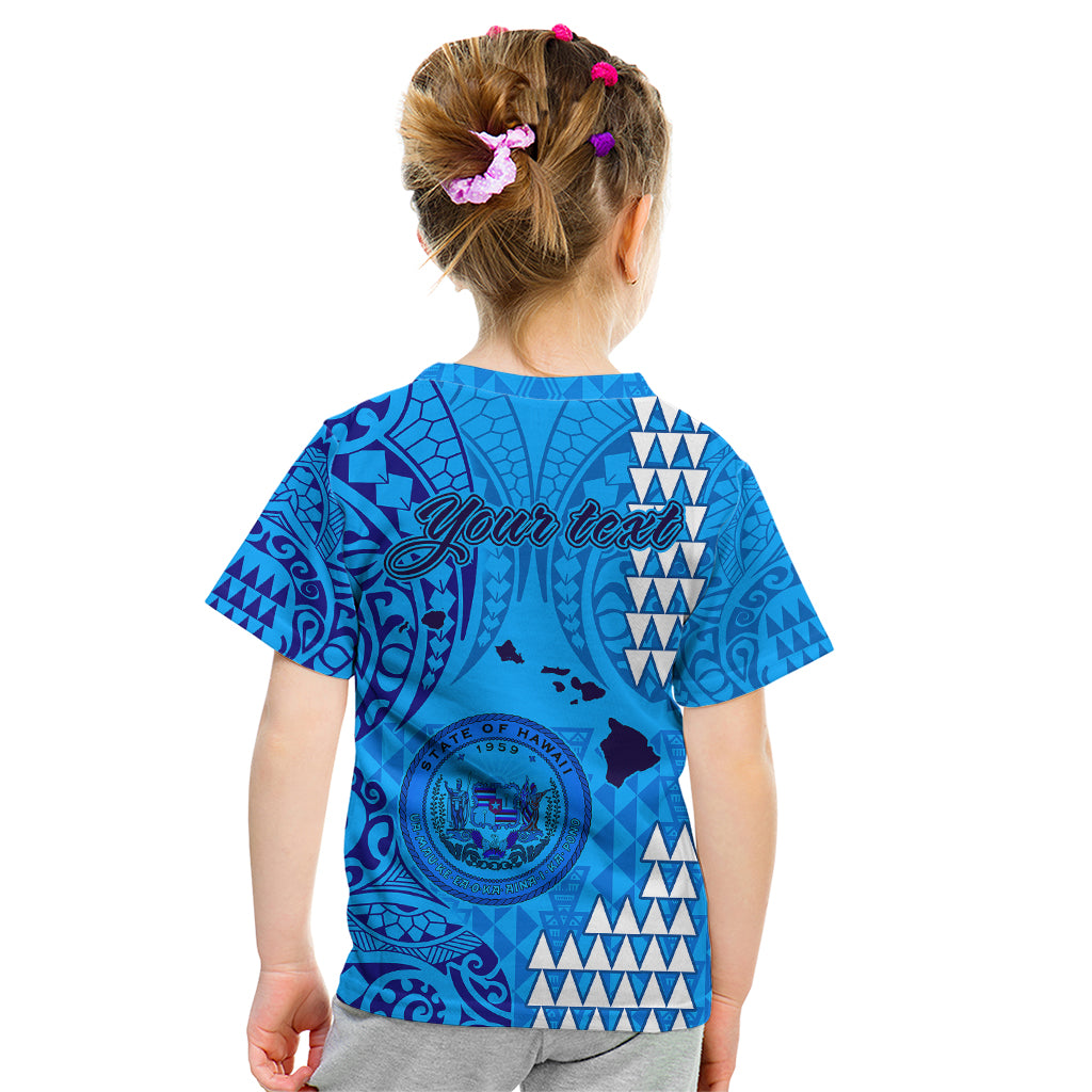 Personalised Maui Island Kid T Shirt Kakau Tribal Mixed Polynesian Pattern Blue - Wonder Print Shop