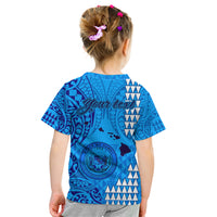 Personalised Maui Island Kid T Shirt Kakau Tribal Mixed Polynesian Pattern Blue - Wonder Print Shop