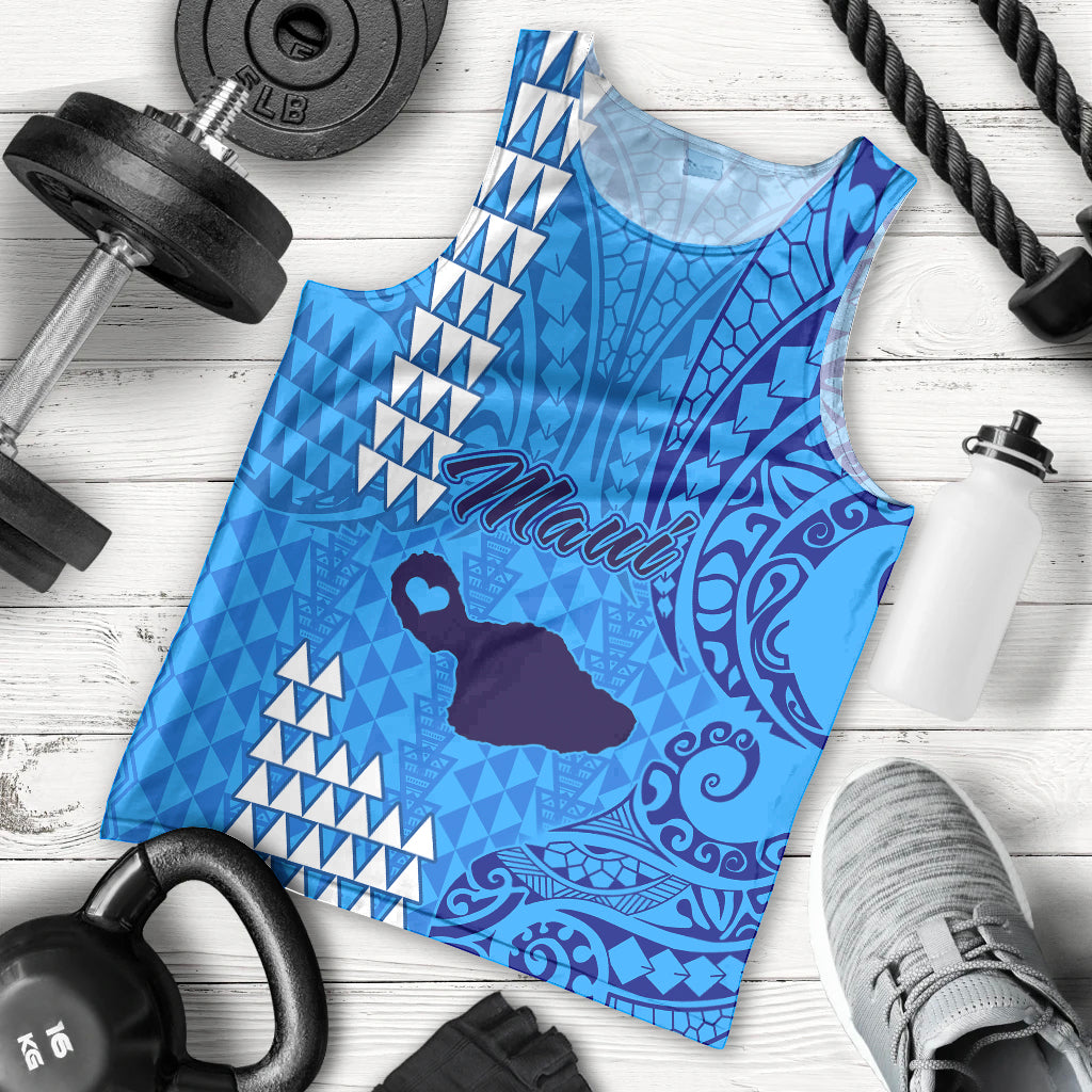 personalised-maui-island-men-tank-top-kakau-tribal-mixed-polynesian-pattern-blue