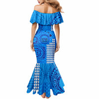Personalised Maui Island Mermaid Dress Kakau Tribal Mixed Polynesian Pattern Blue - Wonder Print Shop
