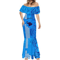 Personalised Maui Island Mermaid Dress Kakau Tribal Mixed Polynesian Pattern Blue - Wonder Print Shop