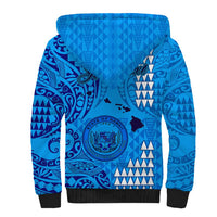 Personalised Maui Island Sherpa Hoodie Kakau Tribal Mixed Polynesian Pattern Blue - Wonder Print Shop