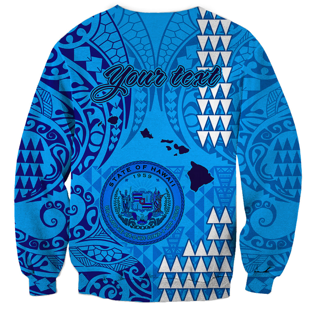 Personalised Maui Island Sweatshirt Kakau Tribal Mixed Polynesian Pattern Blue - Wonder Print Shop
