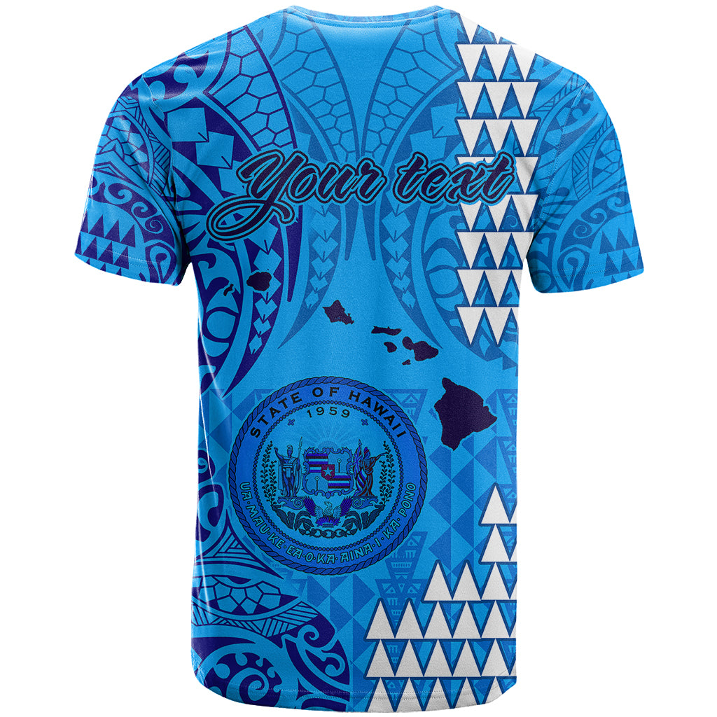 Personalised Maui Island T Shirt Kakau Tribal Mixed Polynesian Pattern Blue - Wonder Print Shop