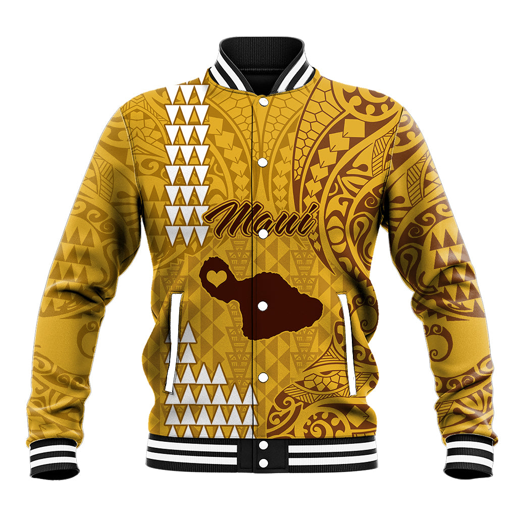 Maui Island Baseball Jacket Kakau Tribal Mixed Polynesian Pattern Gold LT9 - Wonder Print Shop