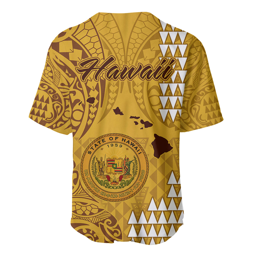 Maui Island Baseball Jersey Kakau Tribal Mixed Polynesian Pattern Gold LT9 - Wonder Print Shop