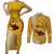 Maui Island Couples Matching Short Sleeve Bodycon Dress and Long Sleeve Button Shirts Kakau Tribal Mixed Polynesian Pattern Gold LT9 - Wonder Print Shop