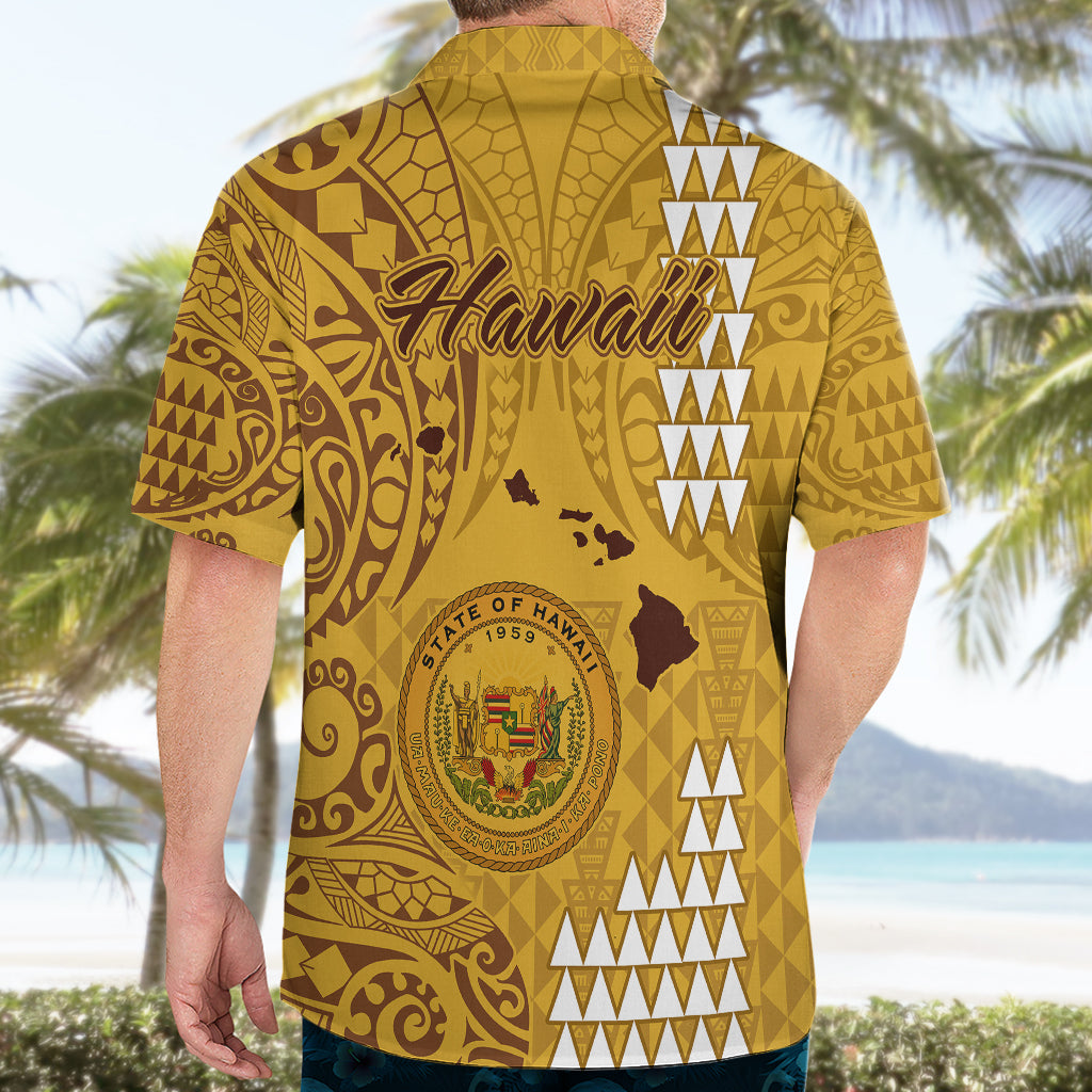 Maui Island Hawaiian Shirt Kakau Tribal Mixed Polynesian Pattern Gold - Wonder Print Shop