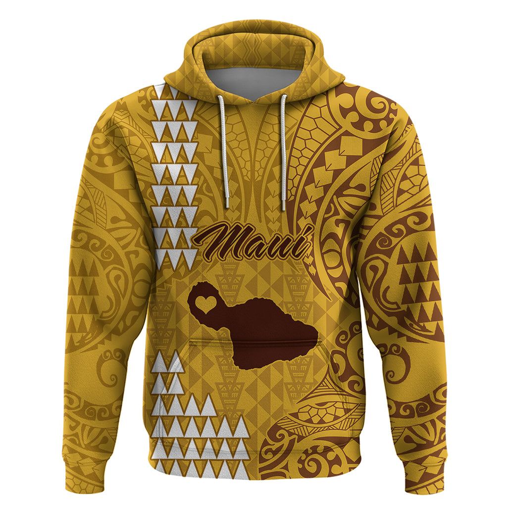 Maui Island Hoodie Kakau Tribal Mixed Polynesian Pattern Gold - Wonder Print Shop