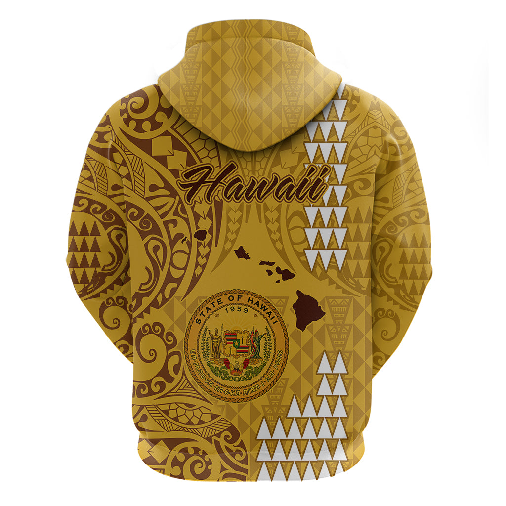 Maui Island Hoodie Kakau Tribal Mixed Polynesian Pattern Gold - Wonder Print Shop