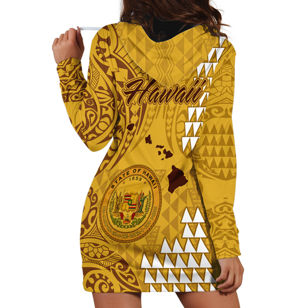 Maui Island Hoodie Dress Kakau Tribal Mixed Polynesian Pattern Gold - Wonder Print Shop