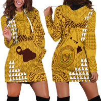 Maui Island Hoodie Dress Kakau Tribal Mixed Polynesian Pattern Gold - Wonder Print Shop