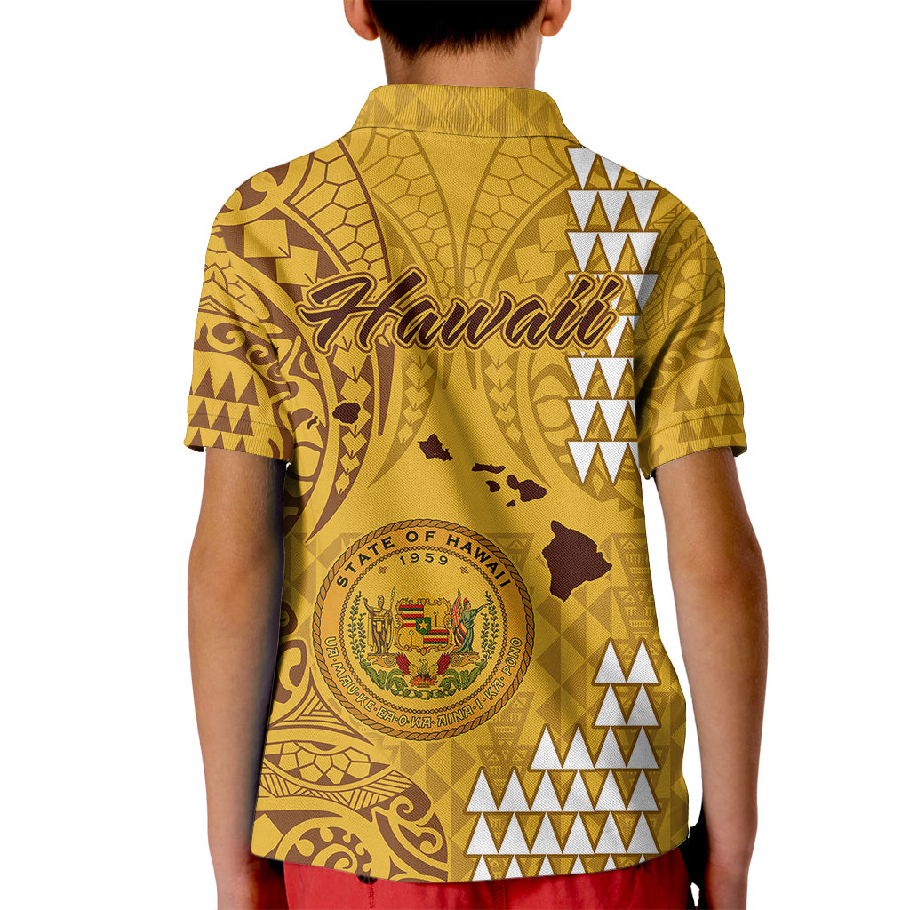 Maui Island Kid Polo Shirt Kakau Tribal Mixed Polynesian Pattern Gold - Wonder Print Shop