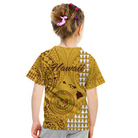 Maui Island Kid T Shirt Kakau Tribal Mixed Polynesian Pattern Gold - Wonder Print Shop