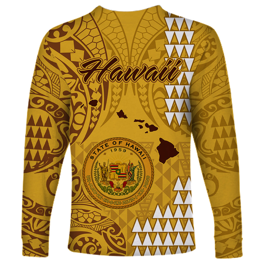 Maui Island Long Sleeve Shirt Kakau Tribal Mixed Polynesian Pattern Gold - Wonder Print Shop