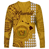 Maui Island Long Sleeve Shirt Kakau Tribal Mixed Polynesian Pattern Gold - Wonder Print Shop