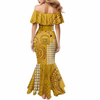 Maui Island Mermaid Dress Kakau Tribal Mixed Polynesian Pattern Gold - Wonder Print Shop