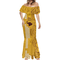 Maui Island Mermaid Dress Kakau Tribal Mixed Polynesian Pattern Gold - Wonder Print Shop