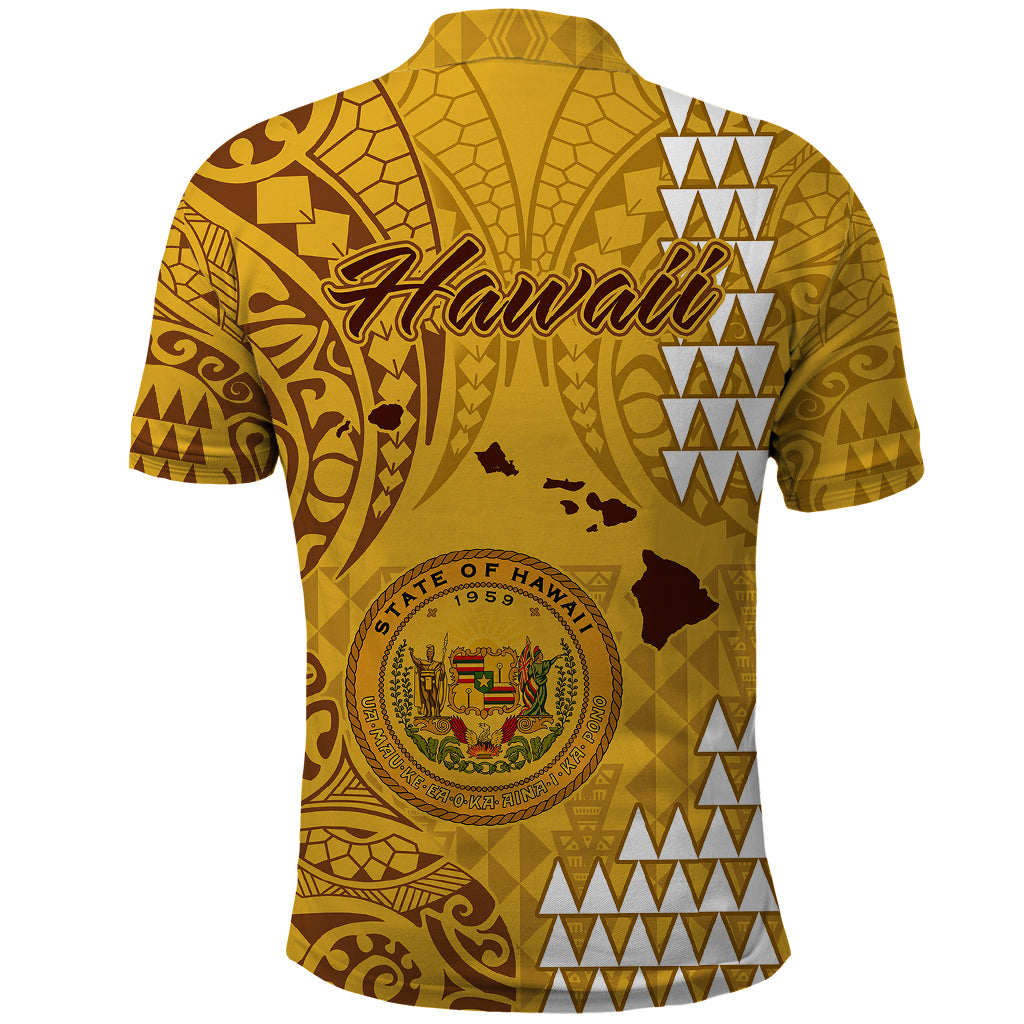 Maui Island Polo Shirt Kakau Tribal Mixed Polynesian Pattern Gold - Wonder Print Shop