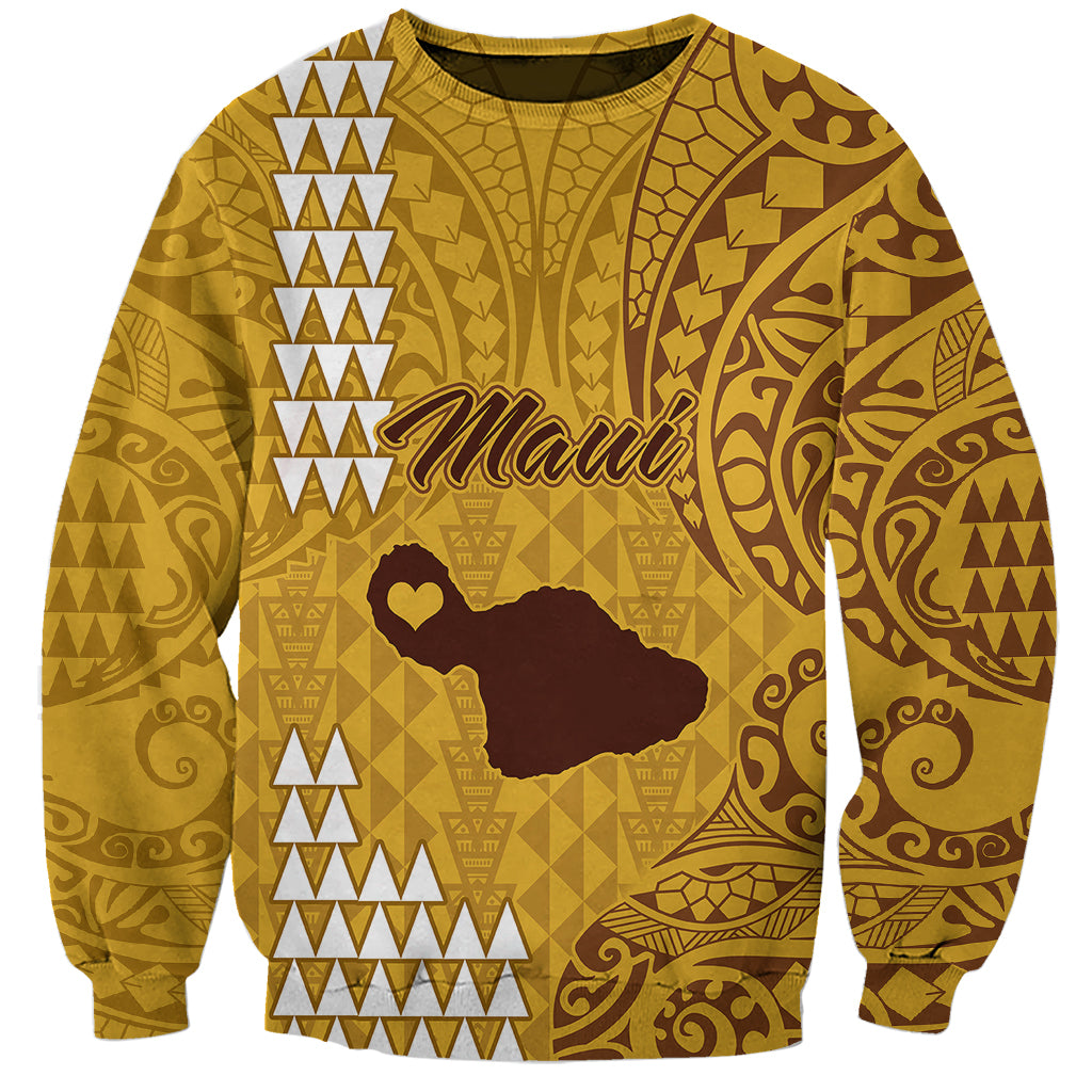 Maui Island Sweatshirt Kakau Tribal Mixed Polynesian Pattern Gold - Wonder Print Shop