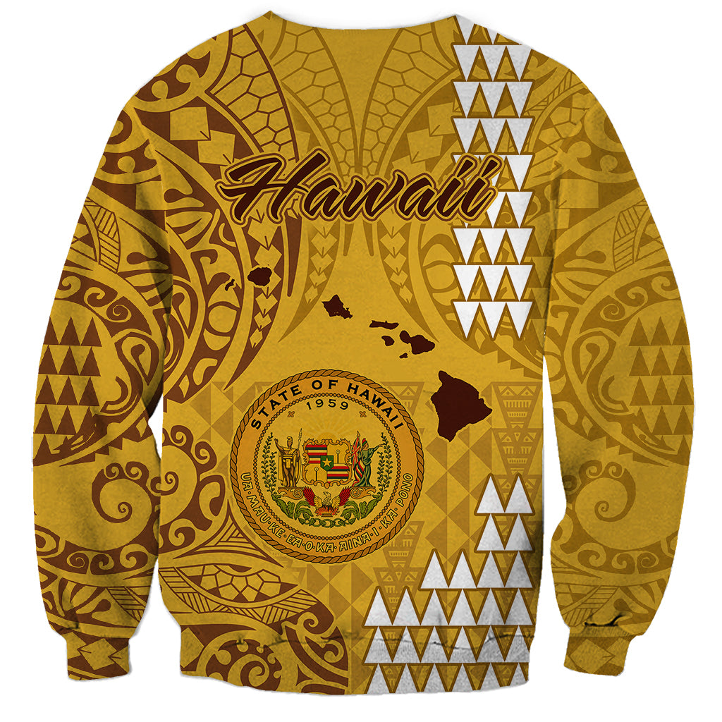 Maui Island Sweatshirt Kakau Tribal Mixed Polynesian Pattern Gold - Wonder Print Shop