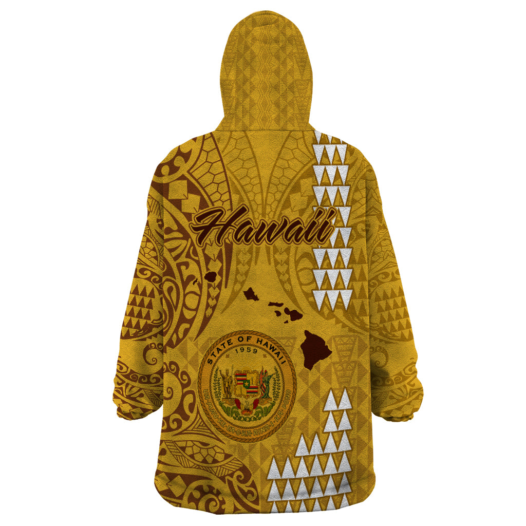 Maui Island Wearable Blanket Hoodie Kakau Tribal Mixed Polynesian Pattern Gold - Wonder Print Shop