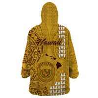 Maui Island Wearable Blanket Hoodie Kakau Tribal Mixed Polynesian Pattern Gold - Wonder Print Shop