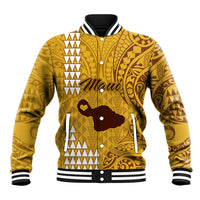 Personalised Maui Island Baseball Jacket Kakau Tribal Mixed Polynesian Pattern Gold LT9 - Wonder Print Shop