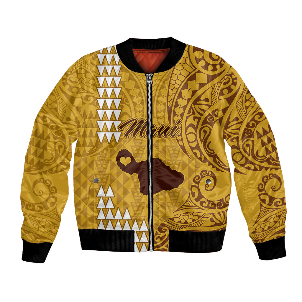 Personalised Maui Island Bomber Jacket Kakau Tribal Mixed Polynesian Pattern Gold LT9 - Wonder Print Shop