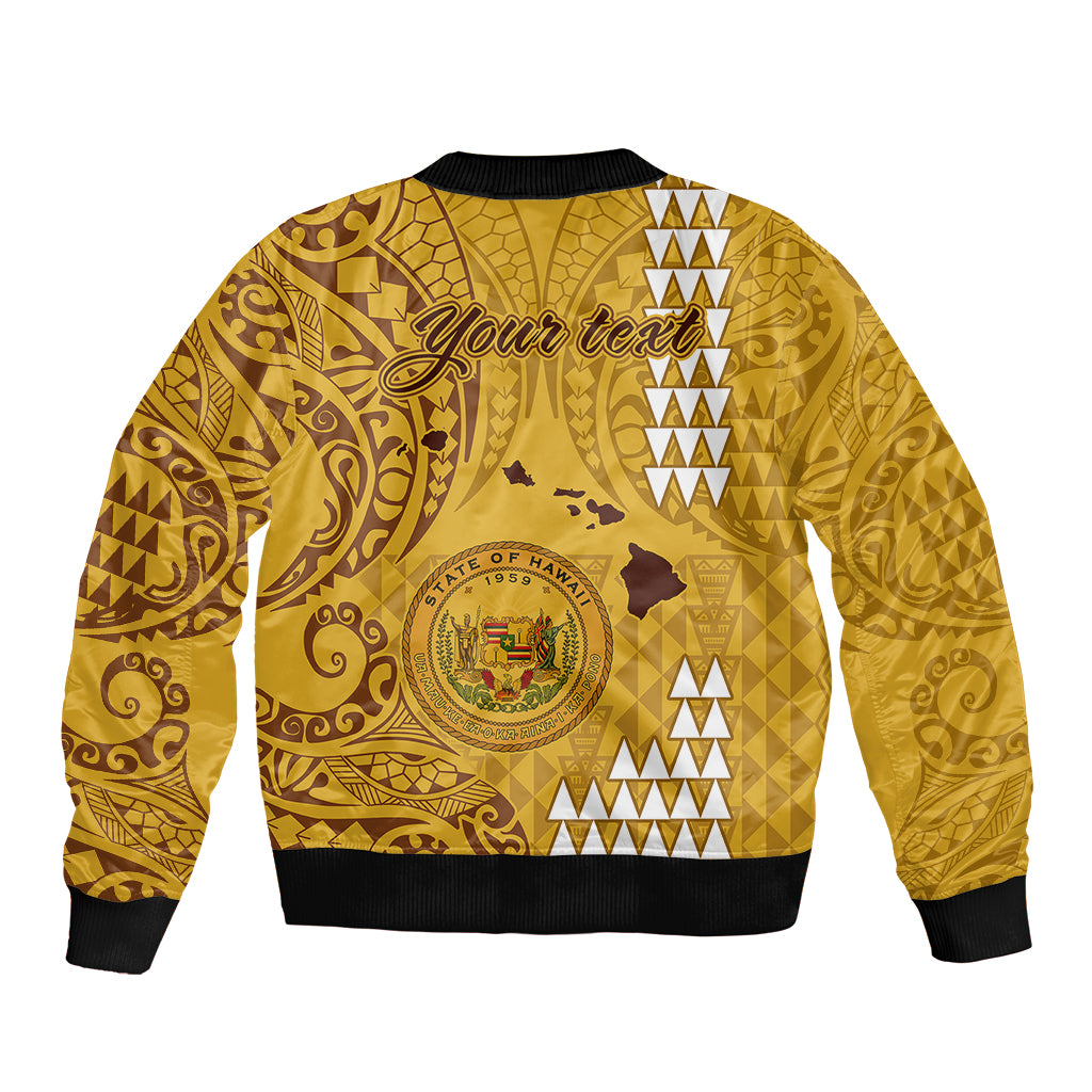 Personalised Maui Island Bomber Jacket Kakau Tribal Mixed Polynesian Pattern Gold LT9 - Wonder Print Shop