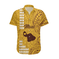 Personalised Maui Island Hawaiian Shirt Kakau Tribal Mixed Polynesian Pattern Gold - Wonder Print Shop