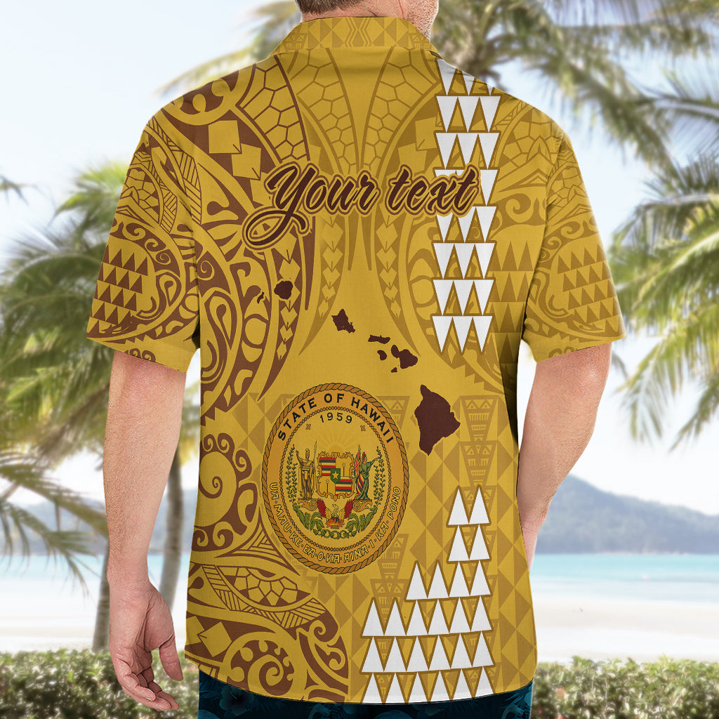 Personalised Maui Island Hawaiian Shirt Kakau Tribal Mixed Polynesian Pattern Gold - Wonder Print Shop