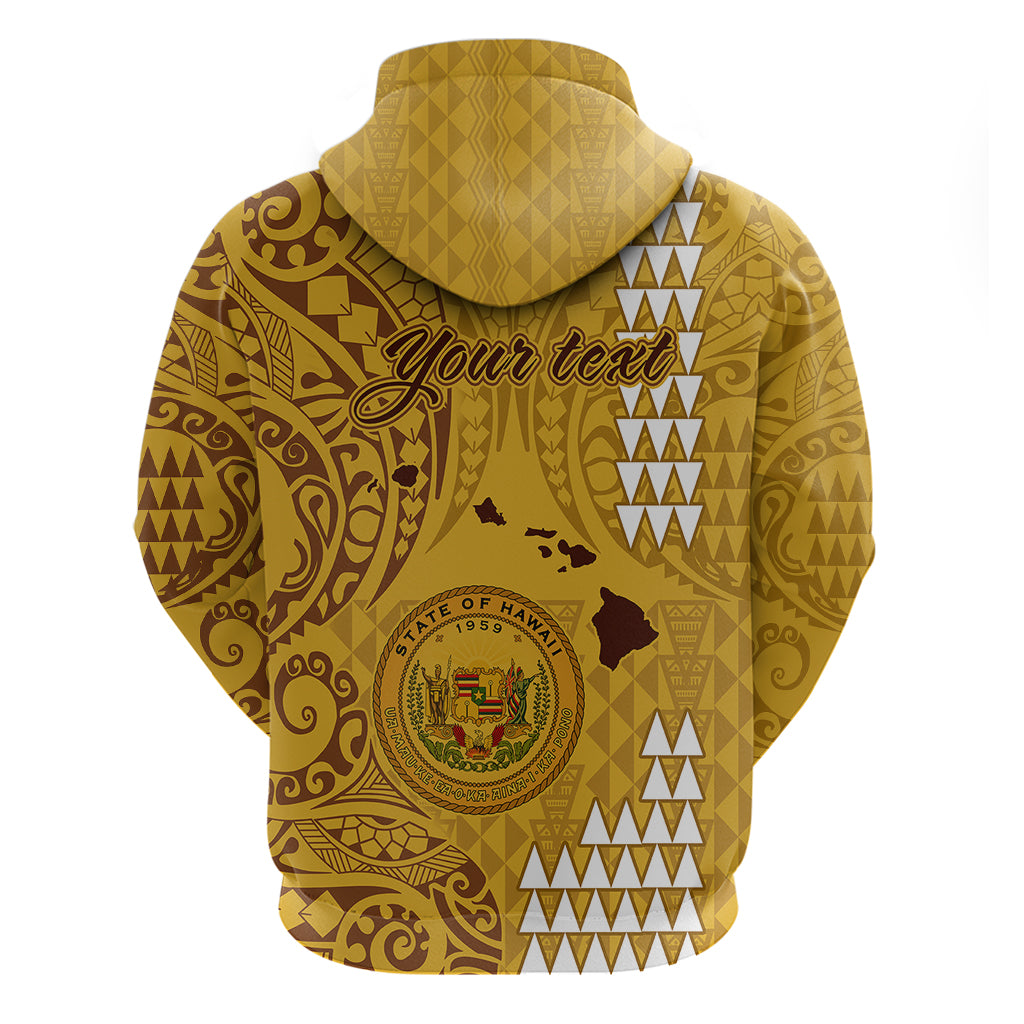 Personalised Maui Island Hoodie Kakau Tribal Mixed Polynesian Pattern Gold - Wonder Print Shop