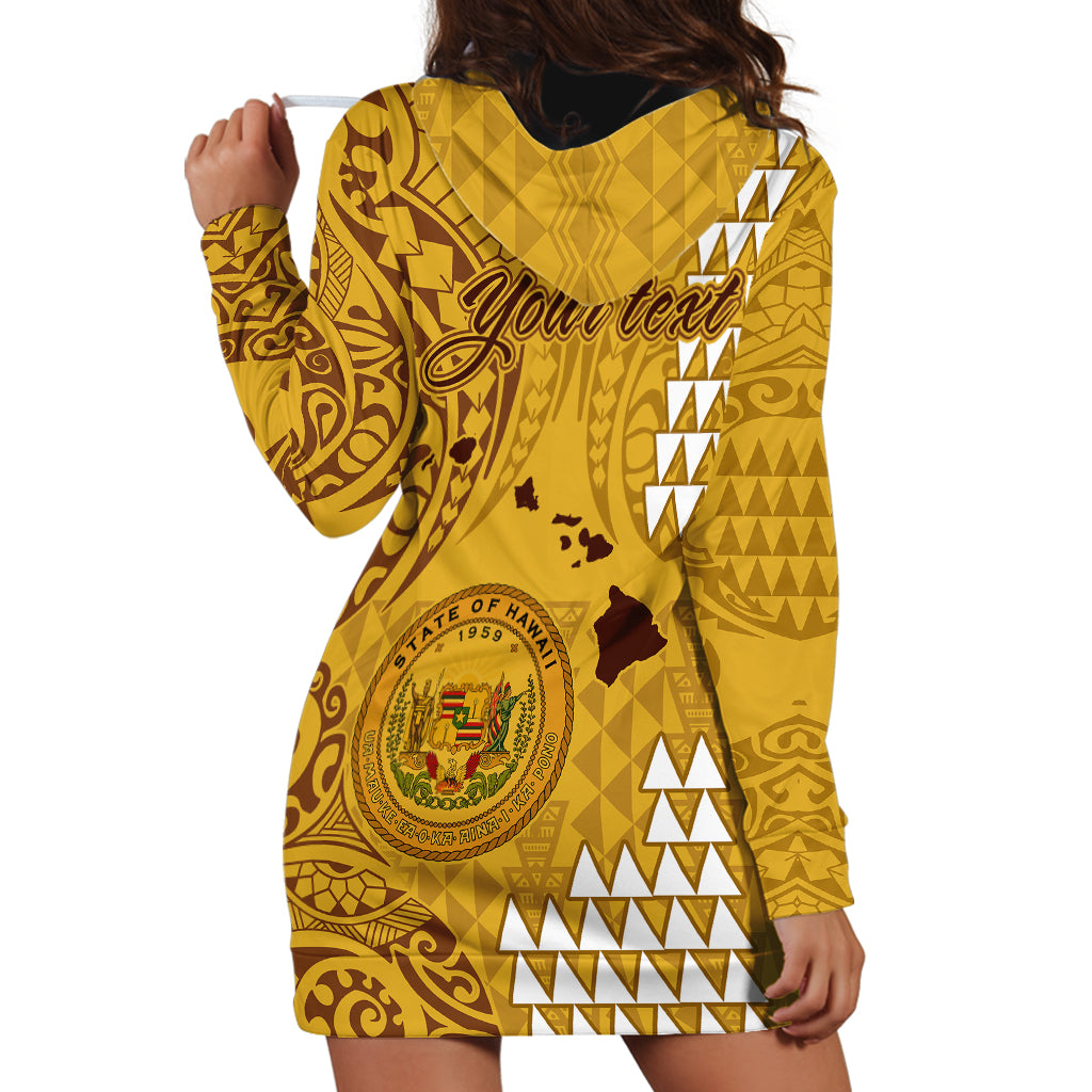 Personalised Maui Island Hoodie Dress Kakau Tribal Mixed Polynesian Pattern Gold - Wonder Print Shop