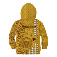 Personalised Maui Island Kid Hoodie Kakau Tribal Mixed Polynesian Pattern Gold - Wonder Print Shop