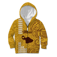 Personalised Maui Island Kid Hoodie Kakau Tribal Mixed Polynesian Pattern Gold - Wonder Print Shop