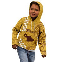 Personalised Maui Island Kid Hoodie Kakau Tribal Mixed Polynesian Pattern Gold - Wonder Print Shop