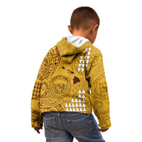 Personalised Maui Island Kid Hoodie Kakau Tribal Mixed Polynesian Pattern Gold - Wonder Print Shop